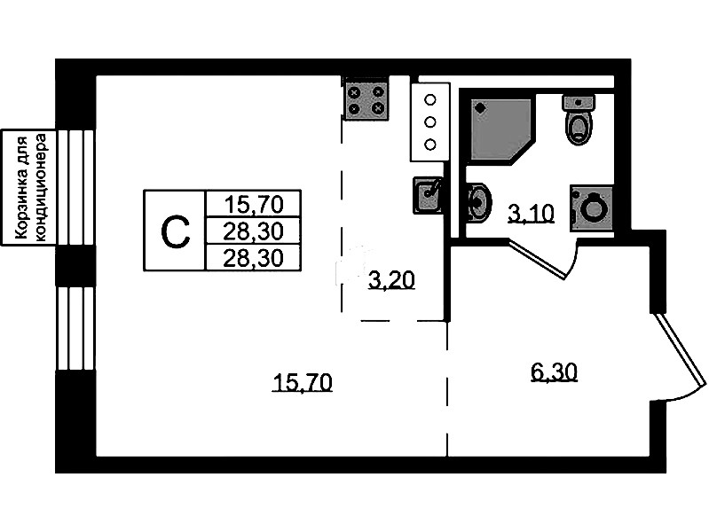 Квартира студия 28.3 м², 3/8 эт., ЖК «Курортный квартал»